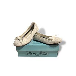 Paris Blues Girls Size 3  White Lace Ballet Flats With Bow